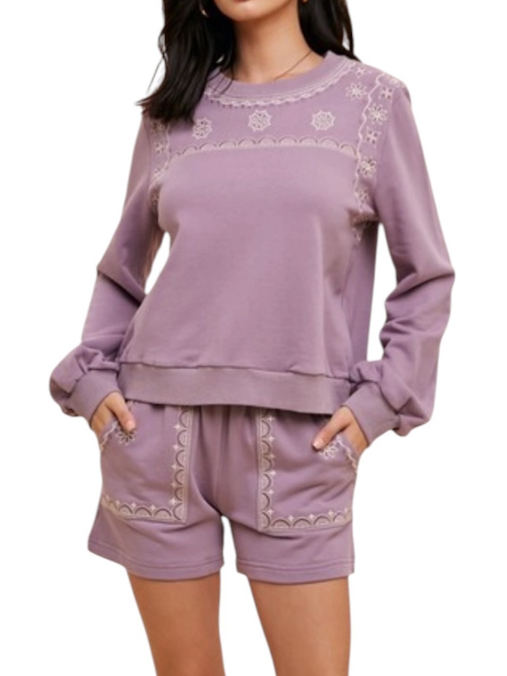 Cotton Embroidered Short Lounge SET Soft Cozy Versatile